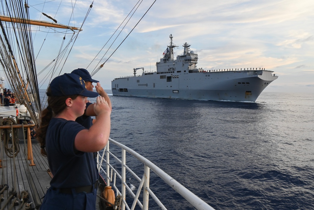 Coast Guard Cutter Eagle conducts passing ceremony with French navy