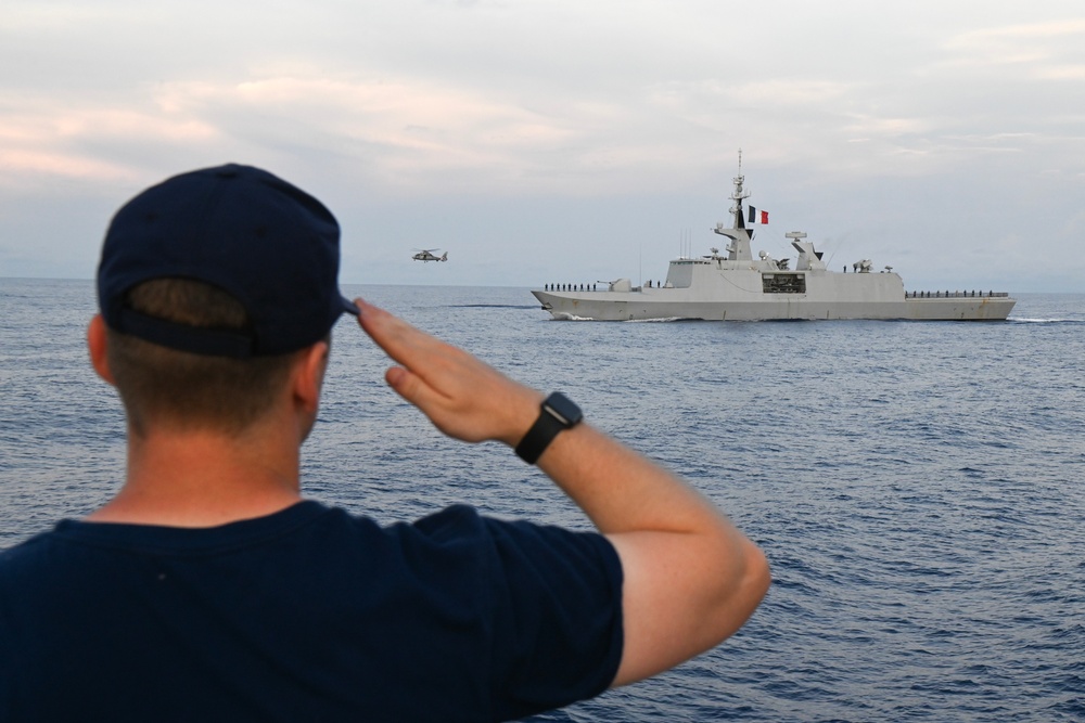 Coast Guard Cutter Eagle conducts passing ceremony with French navy