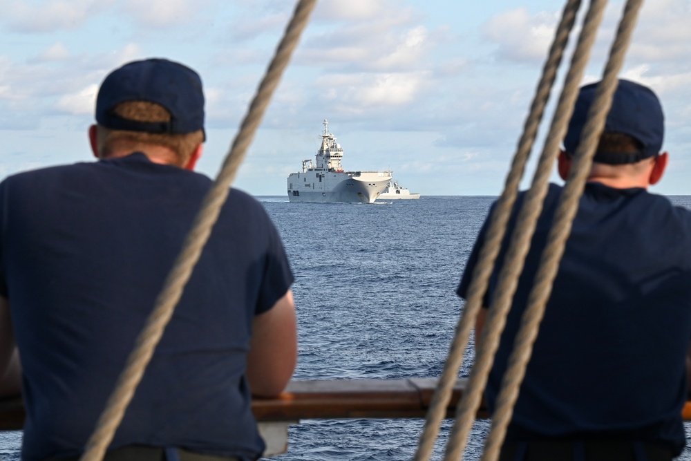 Coast Guard Cutter Eagle conducts passing ceremony with French navy