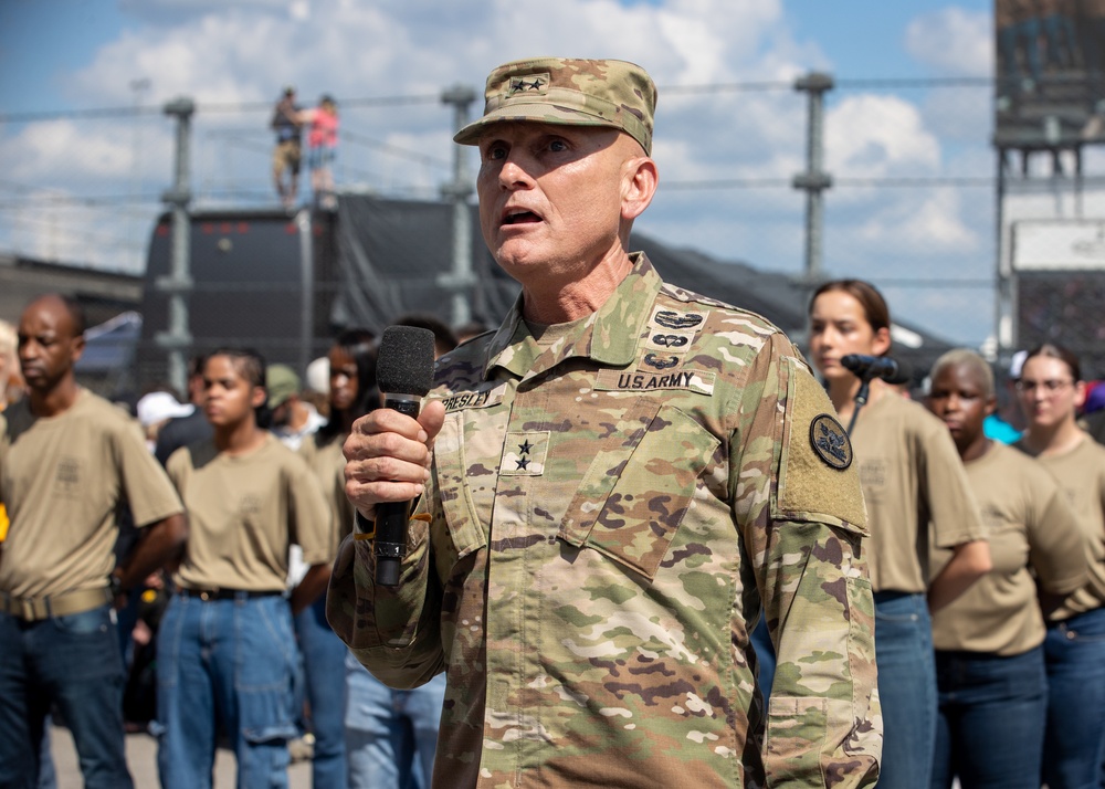 Recruits enlist into the Alabama National Guard at Talladega Superspeedway
