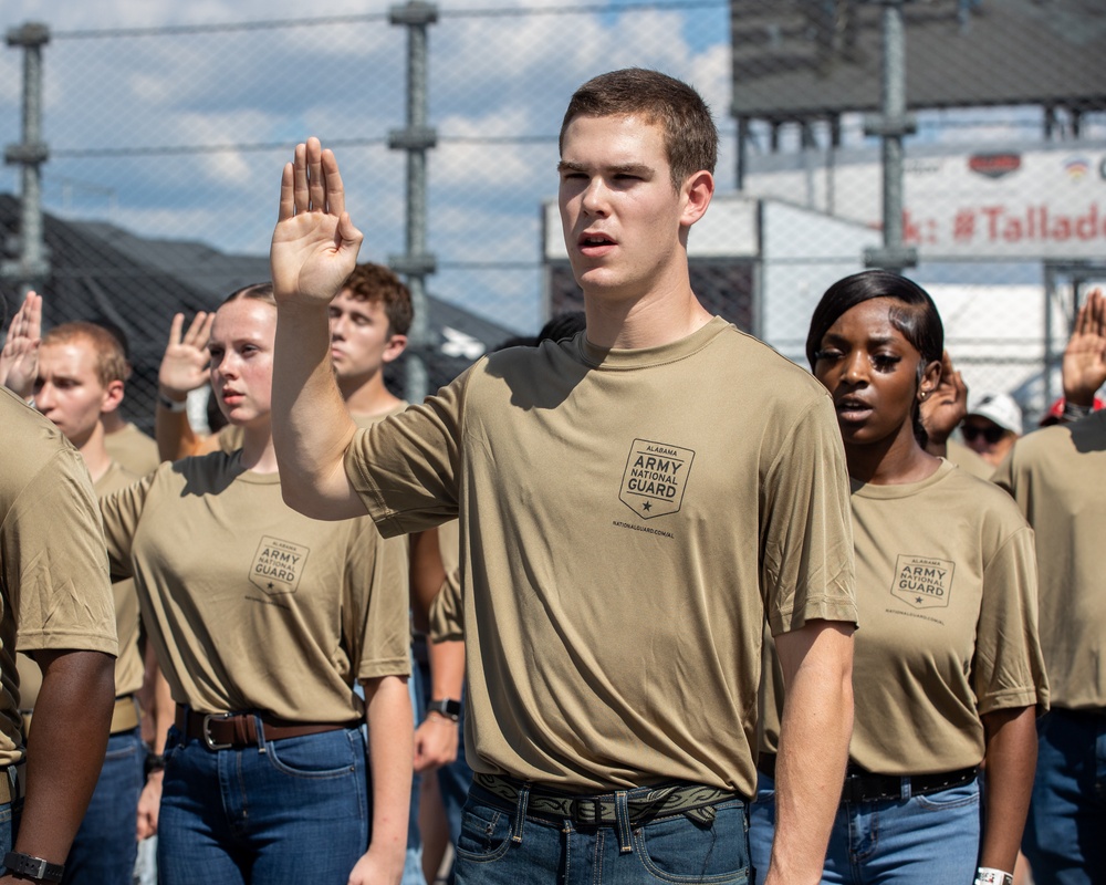 Recruits enlist into the Alabama National Guard at Talladega Superspeedway