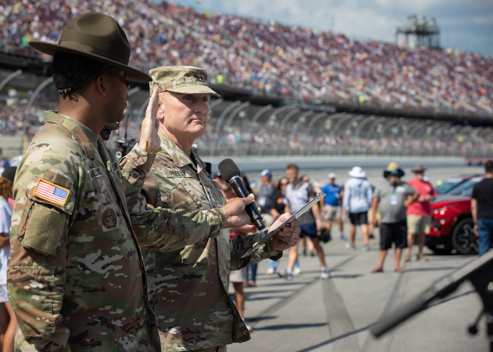 Recruits enlist into the Alabama National Guard at Talladega Superspeedway