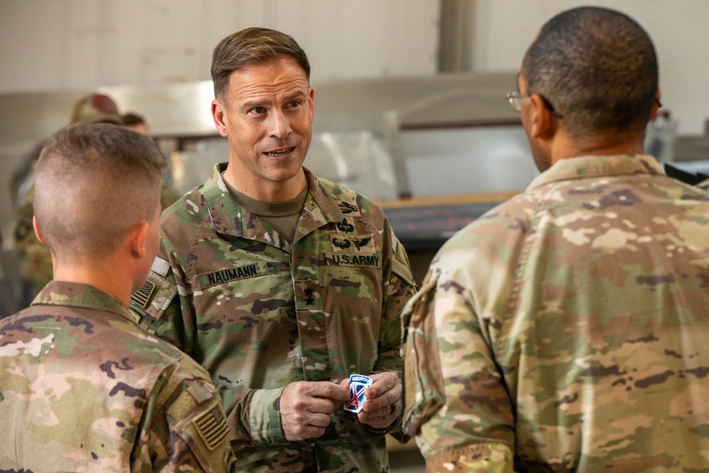 Maj. Gen. Scott Naumann explains the 10th MTN DIV's Crest