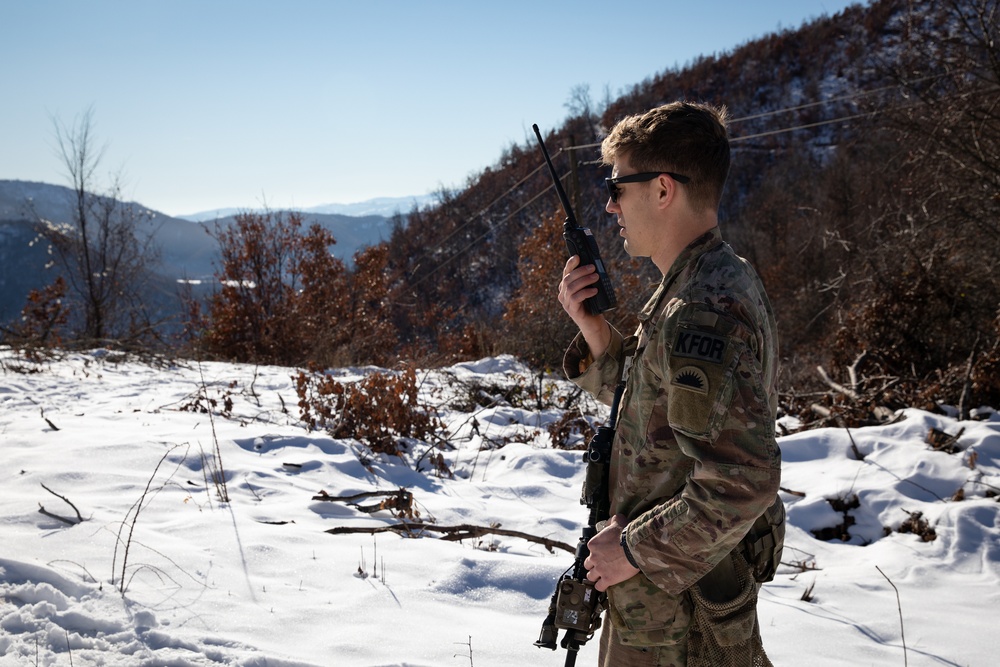 U.S. Soldiers conduct security patrol around critical infrastructure in Kosovo