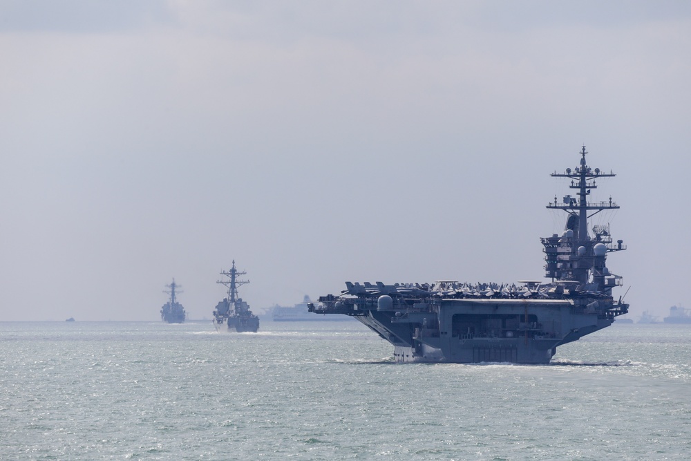 The Carl Vinson Carrier Strike Group transits the Strait of Malacca