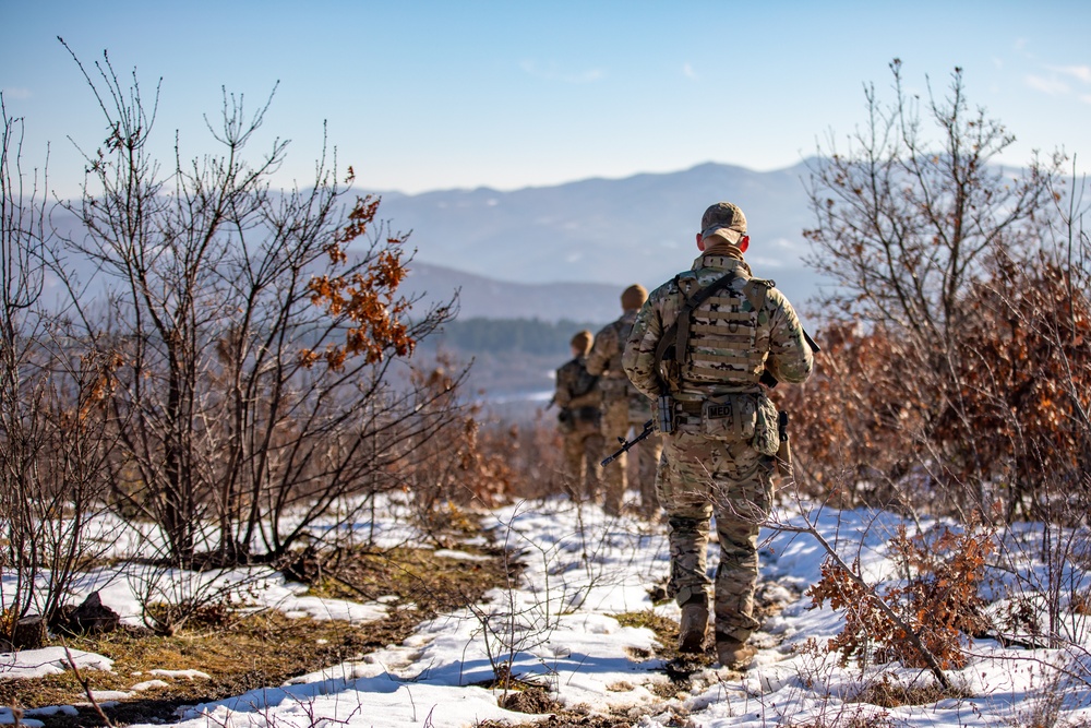 Polish Soldiers assigned to KFOR 34 conduct a routine security patrol in Kosovo