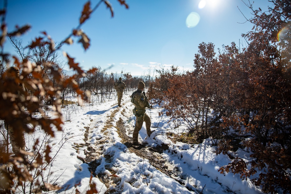 Polish Soldiers assigned to KFOR 34 conduct a routine security patrol in Kosovo