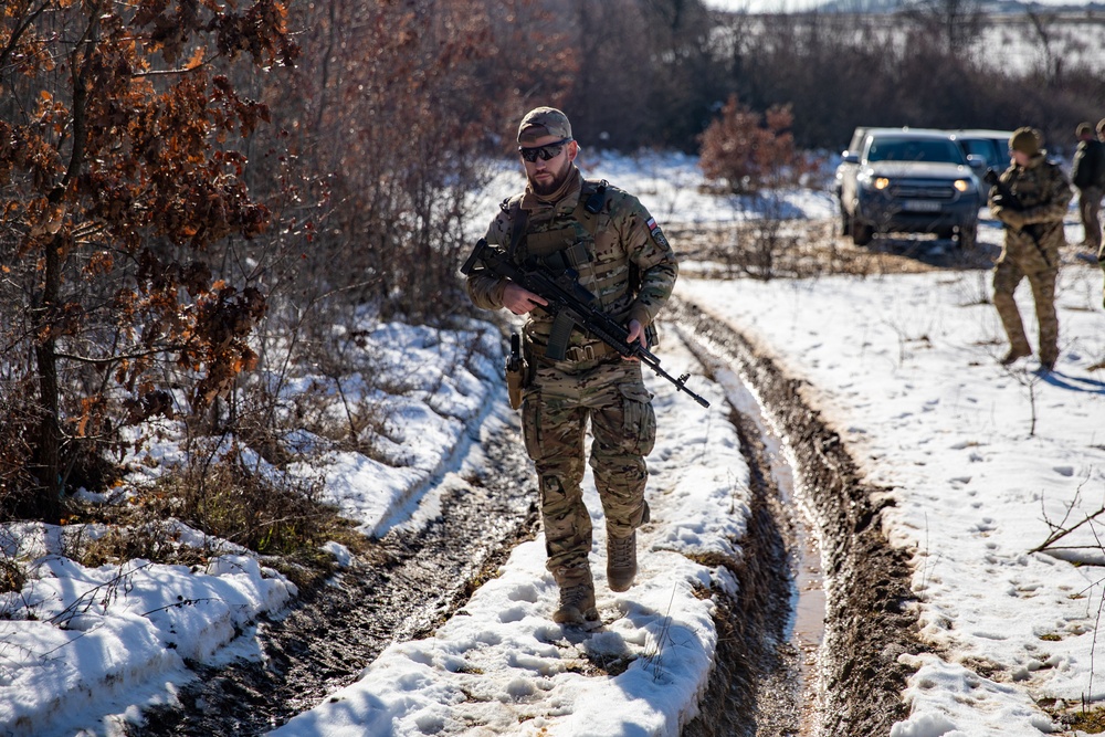 Polish Soldiers assigned to KFOR 34 conduct a routine security patrol in Kosovo