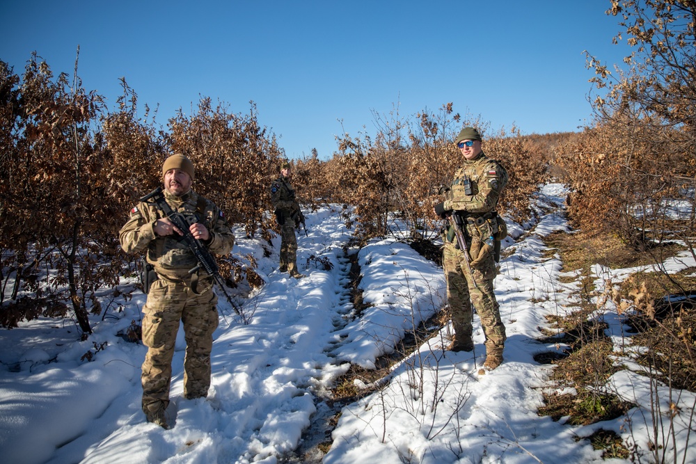 Polish Soldiers assigned to KFOR 34 conduct a routine security patrol in Kosovo