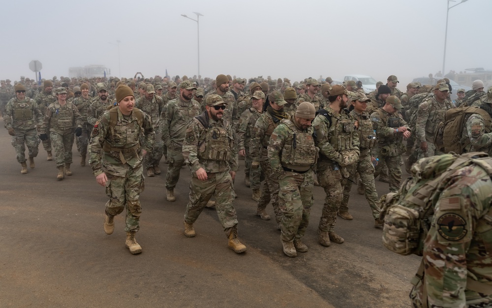 CENTCOM service members participate in Hustler 6 Memorial ruck march