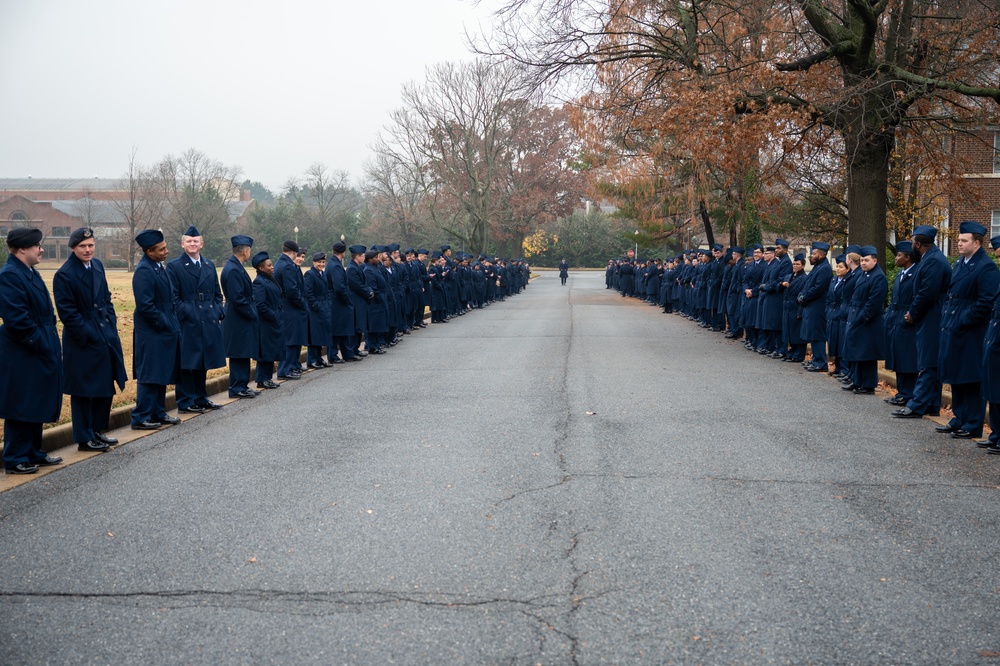 Air Force District of Washington Airmen rehearse for the 60th presidential inauguration