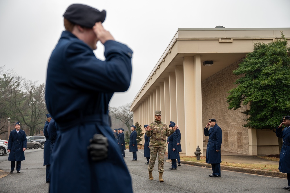 Air Force District of Washington Airmen rehearse for the 60th presidential inauguration