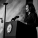 U.S. Vice President Kamala Harris speaks to a crowd at the National Space Council meeting