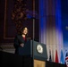 U.S. Vice President Kamala Harris speaks to a crowd at the National Space Council meeting