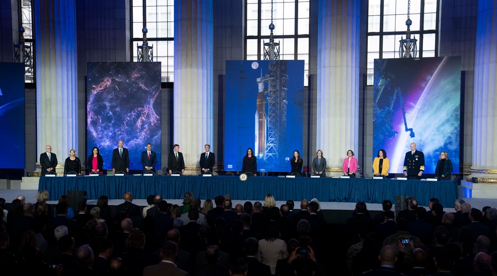 U.S. Navy Adm. Christopher W. Grady, Vice Chairman of the Joint Chiefs of Staff, participates in the National Space Council meeting