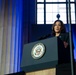 U.S. Vice President Kamala Harris speaks to a crowd at the National Space Council meeting