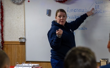 USCGC Polar Star (WAGB 10) crewmembers conduct medical training while transiting the Southern Ocean en route to Antartica for Operation Deep Freeze