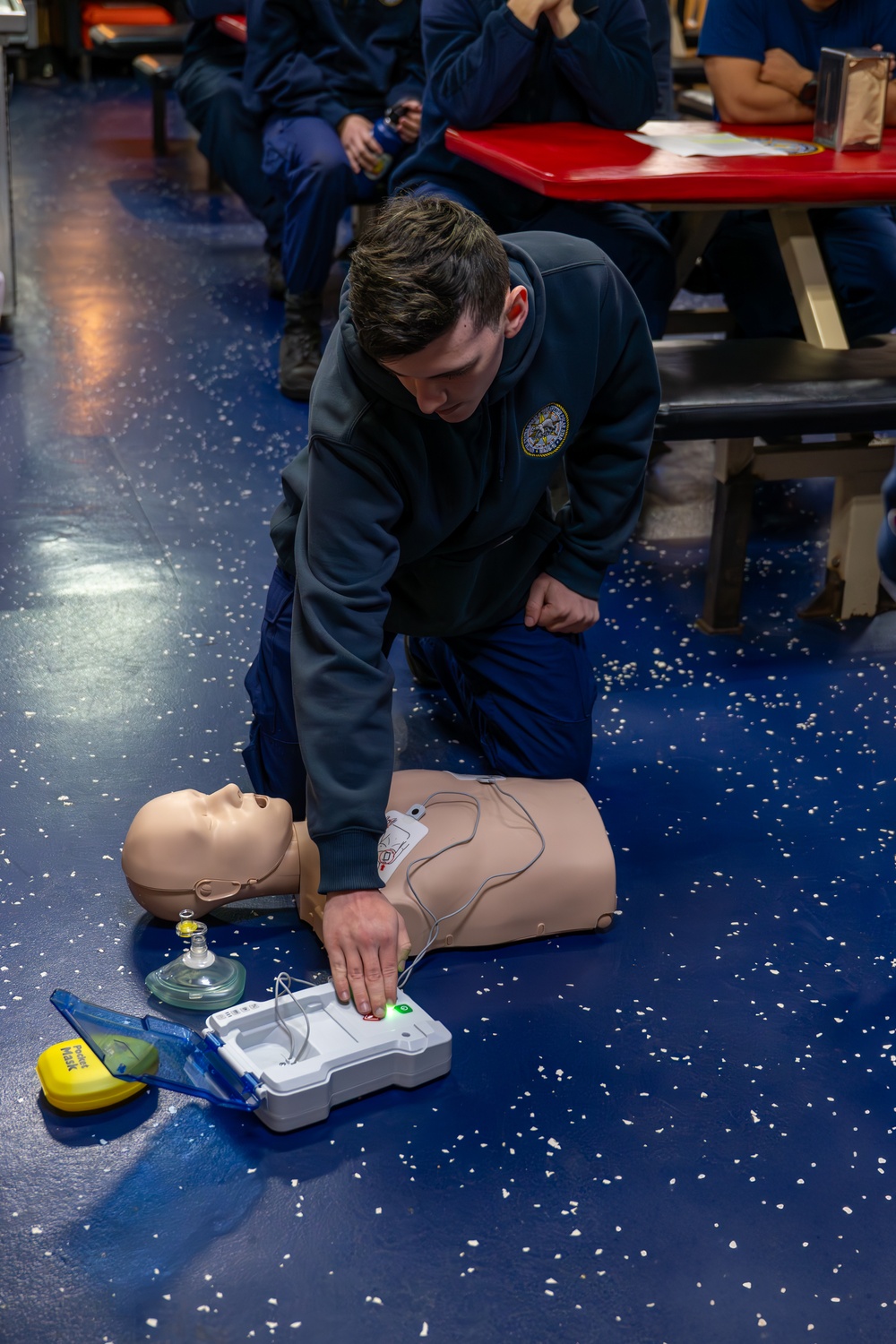 USCGC Polar Star (WAGB 10) crewmembers conduct medical training while transiting the Southern Ocean en route to Antartica for Operation Deep Freeze