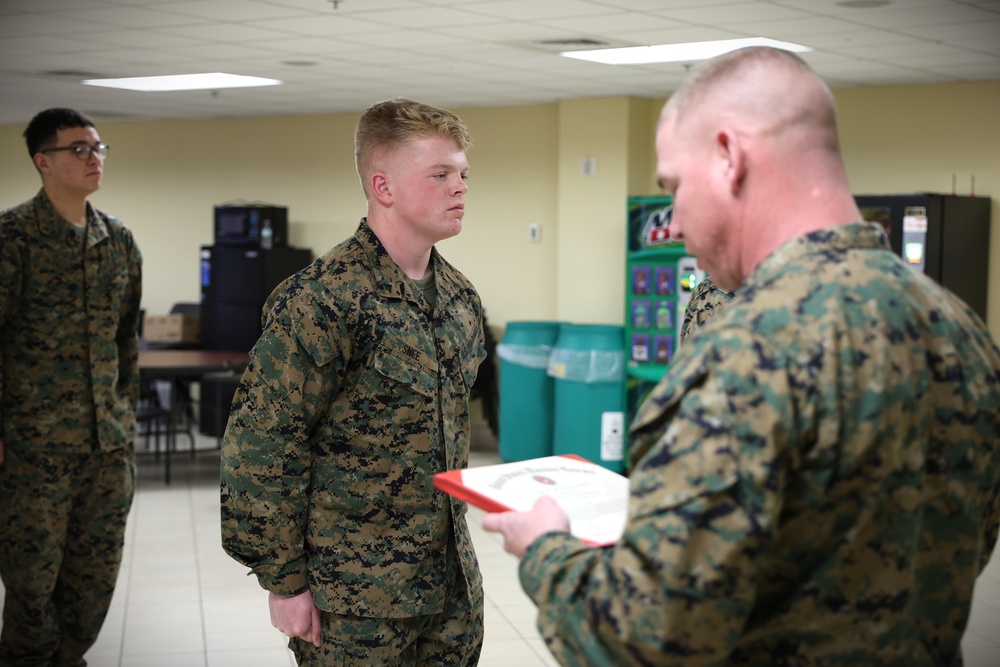 LCpl. Aidan T. Snee named Marine Corps Logistics Command’s Marine of the Quarter for the fourth quarter of calendar year 2024.