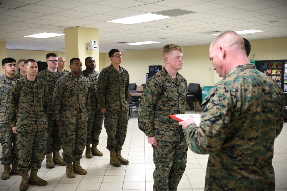 LCpl. Aidan T. Snee named Marine Corps Logistics Command’s Marine of the Quarter for the fourth quarter of calendar year 2024.