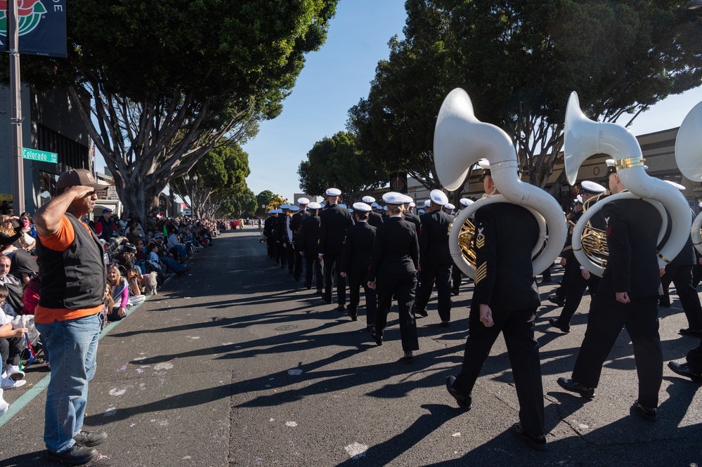 United States Navy Band kicks off the U.S. Navy's 250th Birthday at the Rose Parade