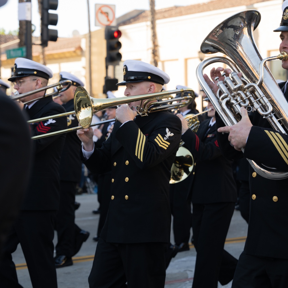 United States Navy Band kicks off the U.S. Navy's 250th Birthday at the Rose Parade