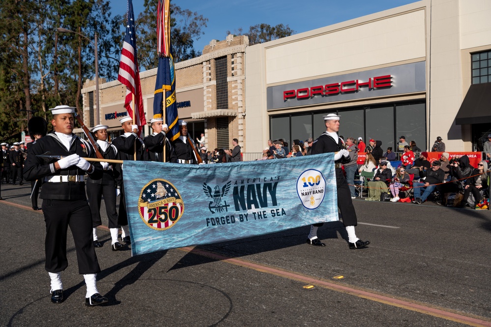 United States Navy Band kicks off the U.S. Navy's 250th Birthday at the Rose Parade