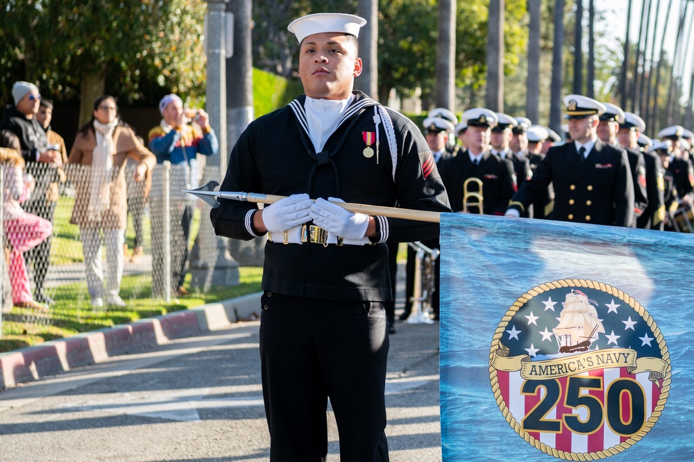 United States Navy Band kicks off the U.S. Navy's 250th Birthday at the Rose Parade