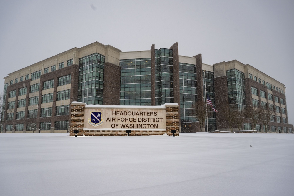 Winter storm blankets Joint Base Andrews in snow