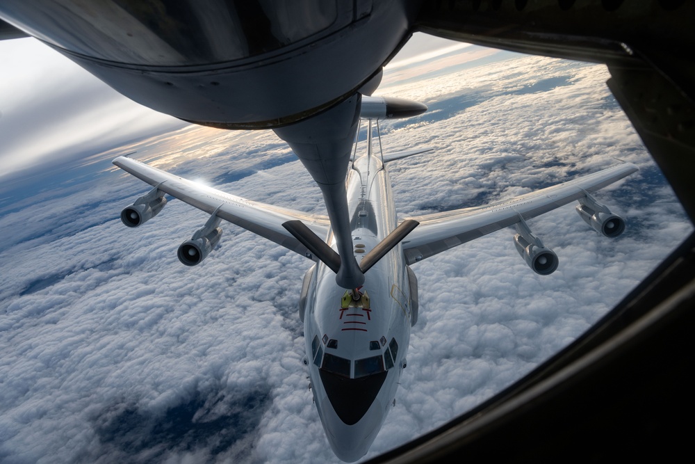 Stronger Together: 100th ARW KC-135 refuels NATO E-3 Sentry