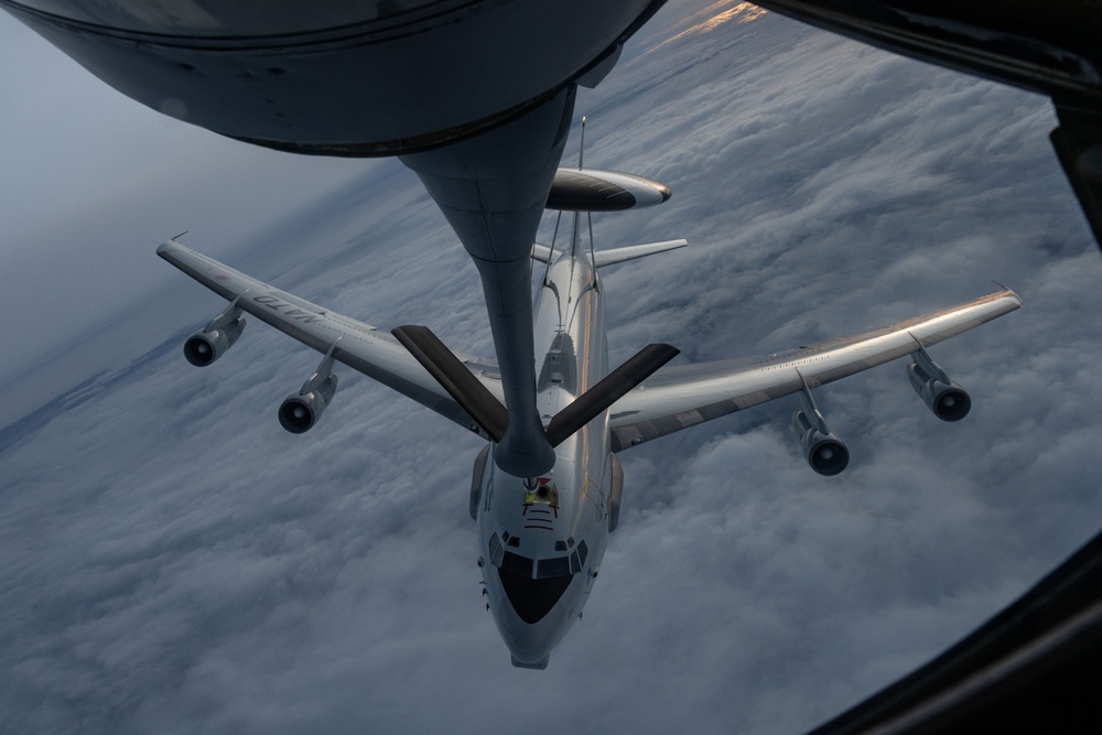 Stronger Together: 100th ARW KC-135 refuels NATO E-3 Sentry