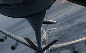 Stronger Together: 100th ARW KC-135 refuels NATO E-3 Sentry