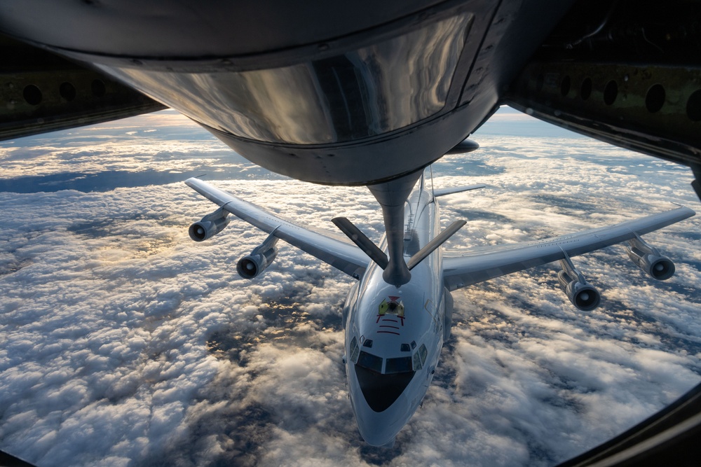 Stronger Together: 100th ARW KC-135 refuels NATO E-3 Sentry