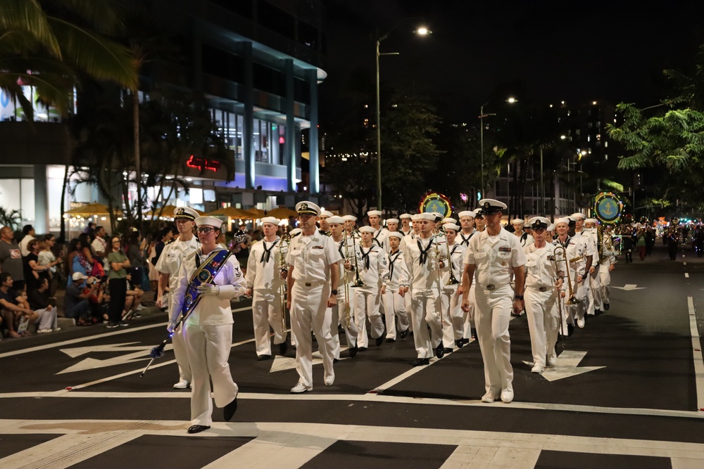 US Pacific Fleet Band marches in Waikiki Holiday Parade