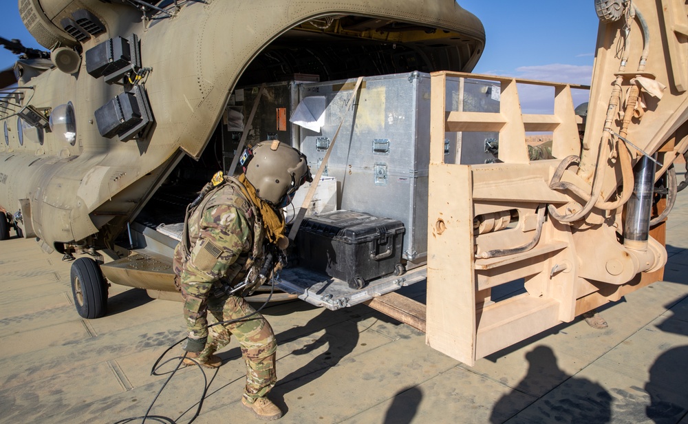 Task Force Armadillo Receives Supplies from a CH-47 Chinook Helicopter