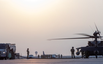 U.S. Army and Air Force Personnel Fuel a UH-60 Black Hawk Helicopter