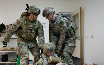 KFOR Soldiers conduct combat medic recertification training at Camp Bondsteel