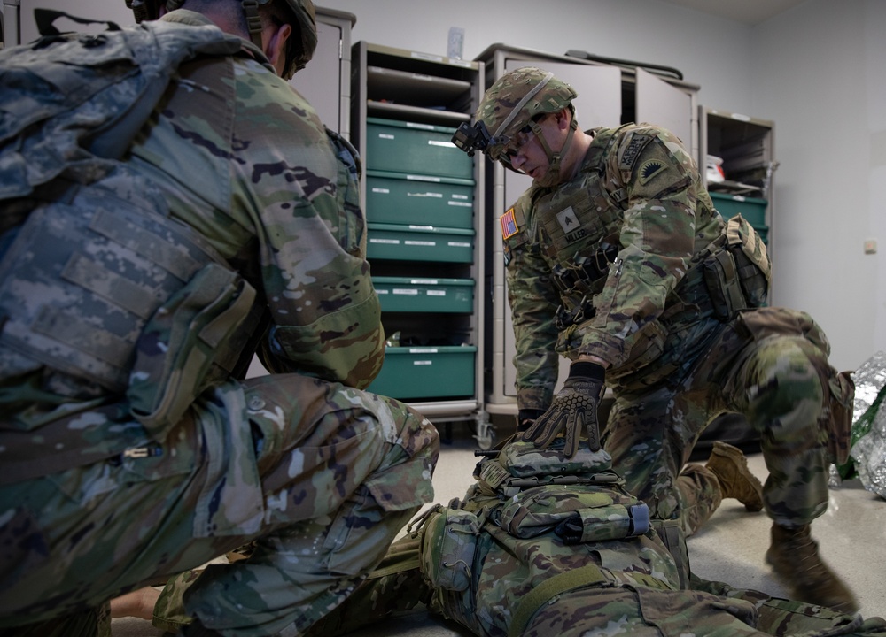 KFOR Soldiers conduct combat medic recertification training at Camp Bondsteel