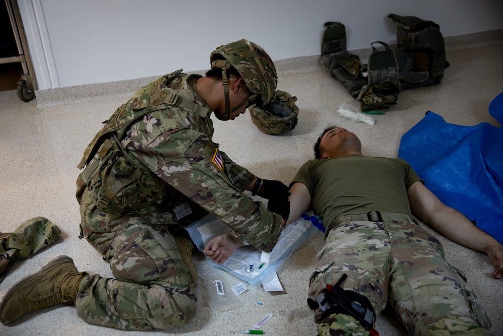 KFOR Soldiers conduct combat medic recertification training at Camp Bondsteel