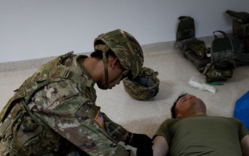 KFOR Soldiers conduct combat medic recertification training at Camp Bondsteel