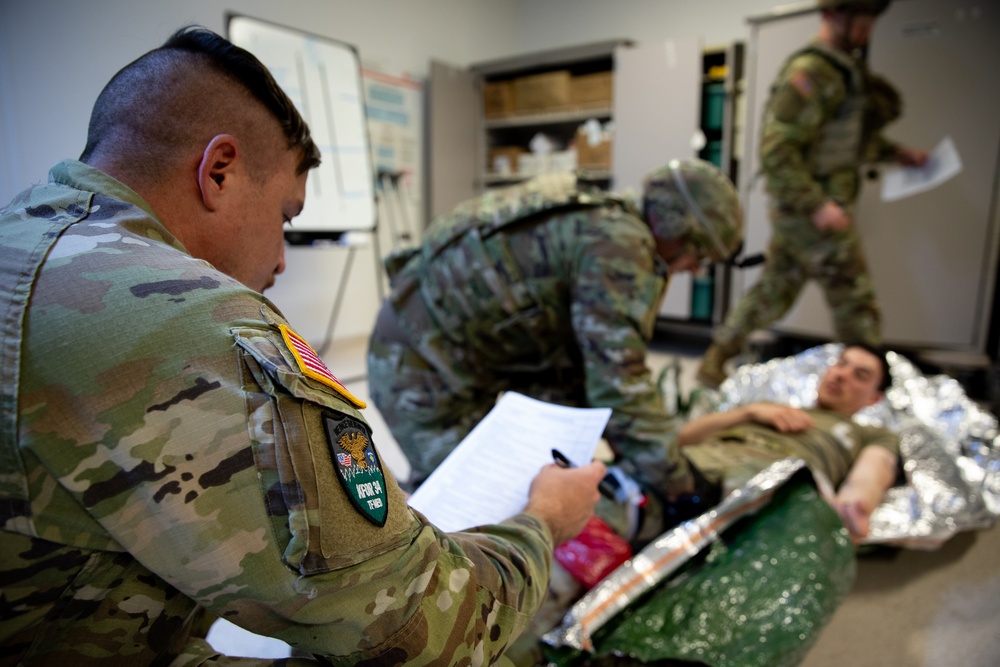 KFOR Soldiers conduct combat medic recertification training at Camp Bondsteel