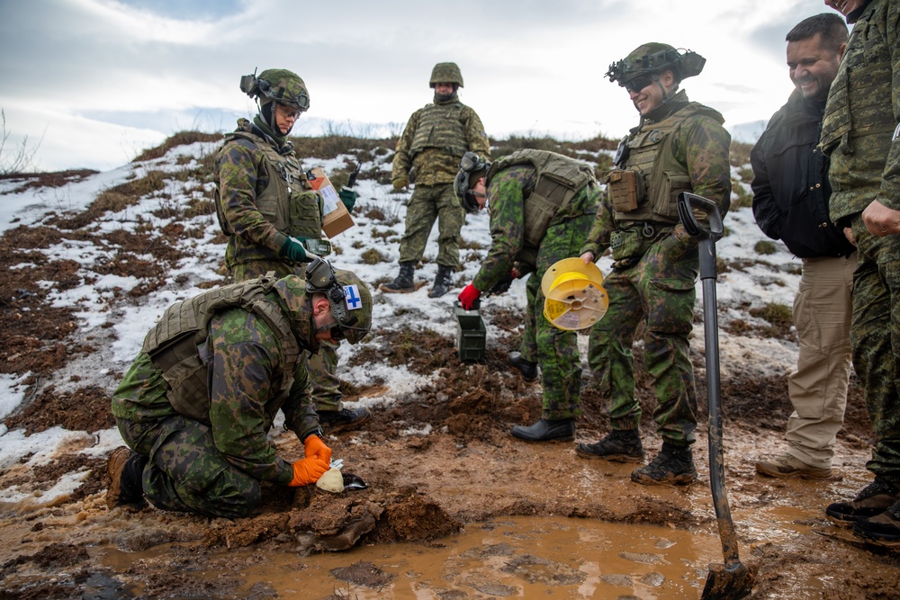 Multinational EOD soldiers assigned to NATO-led KFOR mission conduct proper disposal of unexploded ordnance