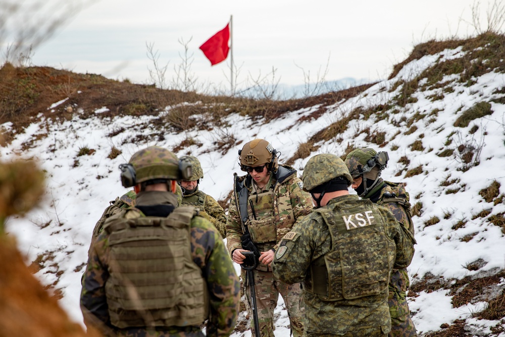 Multinational EOD soldiers assigned to NATO-led KFOR mission conduct proper disposal of unexploded ordnance