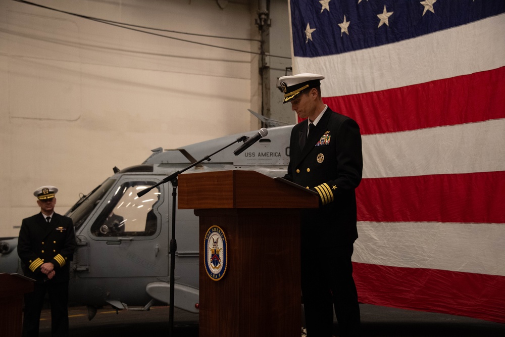 USS America (LHA 6) Conducts Change of Command Ceremony