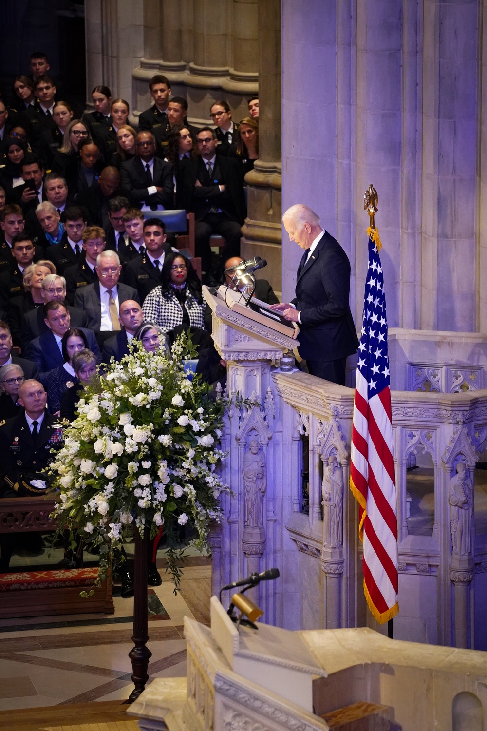 President Joe Biden speaks at the State Funeral of President Jimmy Carter