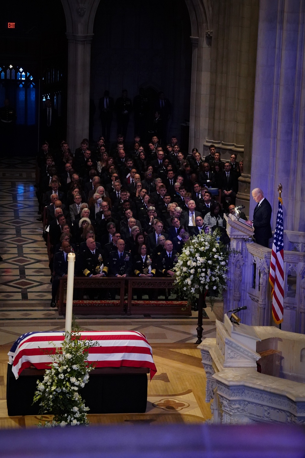 President Joe Biden speaks at the State Funeral of President Jimmy Carter