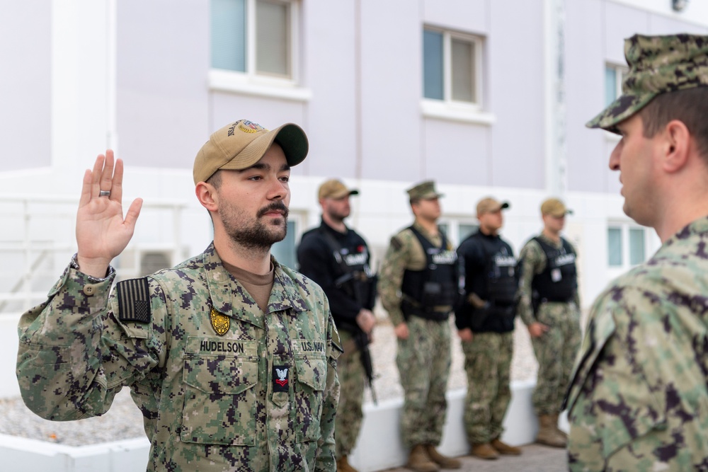 MA2 Kieren Hudelson Reenlistment Ceremony at NSA Souda Bay