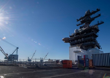 USS Dwight D. Eisenhower transits to Norfolk Naval Shipyard (NNSY) for a Planned Incremental Availability (PIA) following historic deployment