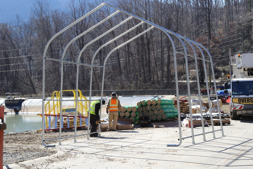 Contractors prepare Bee Tree Reservoir for winter storms with shelter installations