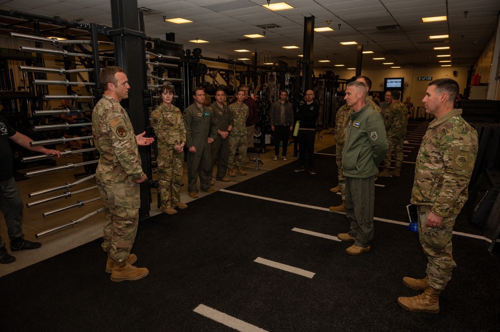 Maj. Gen. Gregory Kreuder, 19th Air Force Commander, tours the Human Performance and Leadership Center